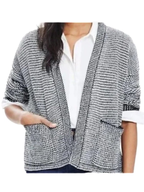 Madewell Sweaters - Madewell Black and White Knit Cocoon Open Front Cardigan Size XS